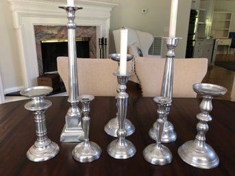 Lot Of Various Pewter Candelsticks