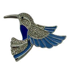 Talbots Silver Tone Enameled Rhinestone Hummingbird Brooch