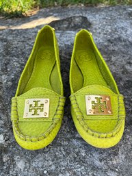 Tory Burch Green Leather Flats Size 6.5 M