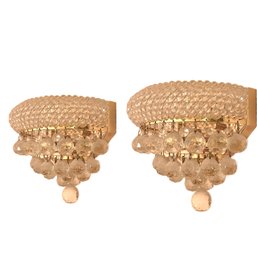 A Pair Of Cut Crystal Sconces With Gold Finish - Top Of Stairs