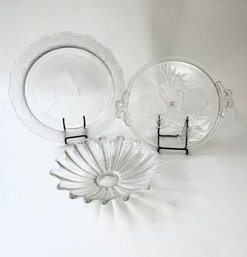 3 Vintage Glass Platters