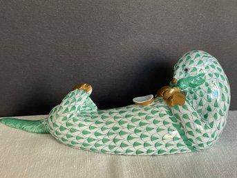 Herend Figurine Sea Otter In Green--Always Curio Kept-Mint Condition