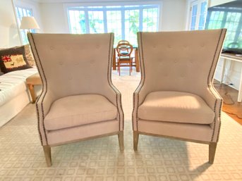 PAIR Lillian August Modern Queen Anne Custom Upholstered Tufted Wing Chairs  (W2)