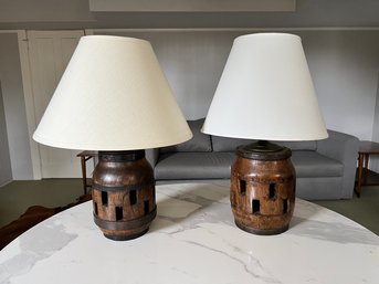 Repurposed 2 Vintage Wooden Axel Lamps