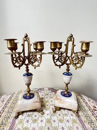 Pair Of Iron And Marble Chandelabras