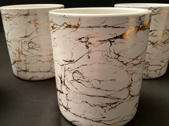 Set Of 4 Contemporary Marbleized White And Gold Vases Think Shower Centerpieces