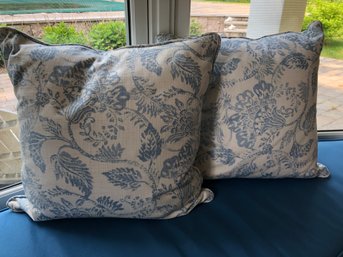 Pair Of Blue And White Patterned Down Pillows