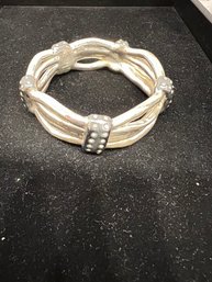 Handmade, Custom Design, Sterling Silver Bangle With Clear Stone Accents