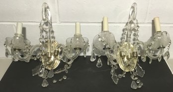 PR. Vintage Crystal 2 Arm Sconces & Crystal Bow Bashes