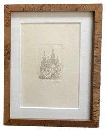 Small Signed European Etching 5.5' X 7'