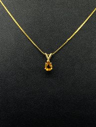 14k Yellow Gold Necklace W/ Citrine Pendant