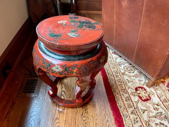 Asian Red & Gilt Inlaid Lacquer Round Stool