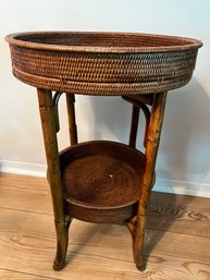 Bombay 2 Tier Bamboo And Rattan Side Tray Table, With Removable Trays And Fold Up Storage