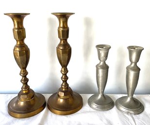 Brass And Pewter Candlestick Holders