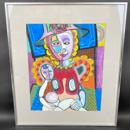 1973 Colorful Painting Mother And Child By Catoggio