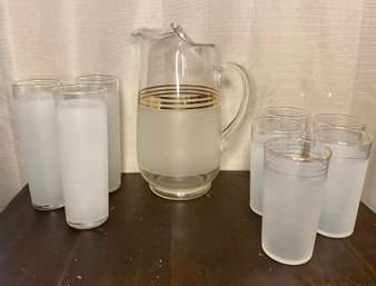 MCM Frosted Corning Pitcher And Glasses