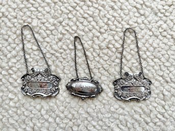 Group Of 3 Fine Sterling Silver Liquor Bottle Tags 1.54 OZT