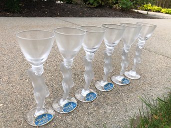 Set Of 6 Vintage Baytel France Bacchus Frosted Glass Nude Cordial Barware Glasses