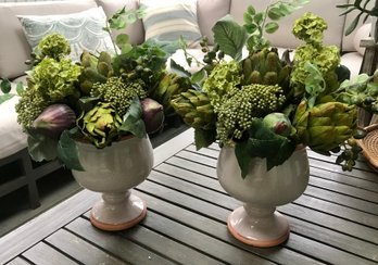 Pair Of Artichoke Bouquets In Terracotta Planters