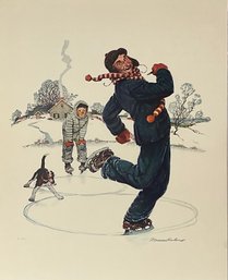 Norman Rockwell, Lithograph Signed 11/100 Grandpa & Me Ice Skating