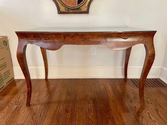 Wood Desk With Cabriole Style Legs And Glass Top