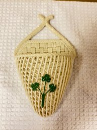 Belleek, 8th Mark, Basket Weave, Porcelain Open Weave Wall Pocket