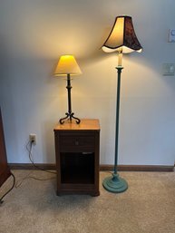 Metal Floor Lamp, Table Lamp & Vintage Wooden Side Table