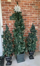 Trio Of Light Up Potted Topiaries