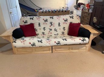 Futon, Double, Pine With Side Tables And Drawers