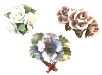 Trio Of Bone China Flowers Including Royal Adderley