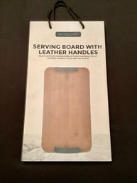 New Bamboo Serving Board With Leather Handles Unused