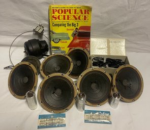 Lot Of Vintage Speaker Parts And Popular Science Magazine