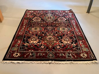 Mahindra Red,black, Ivory And Green Indian Hand-knotted Rug 96' X 75'