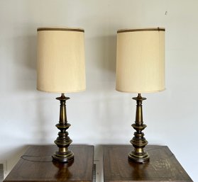 Pair Of Mid-Century Turned Brass Table Lamps