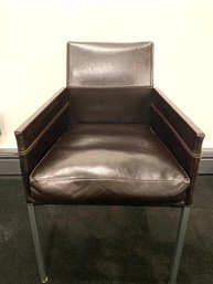 KFF Brown Leather Modern Petite Side Or Desk Chair  (W1)