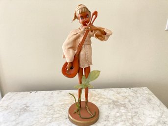 Tall Mid Century Elf Figure With Musical Instrument