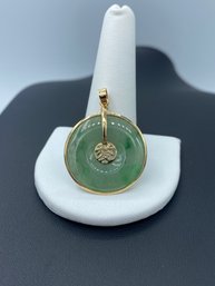 Lucky Jade & 14k Yellow Gold Circular Pendant