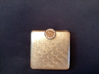Lovely Brushed Gold Tone Metal Compact Unused Rhinestone Clasp
