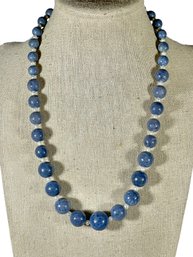 Lapis And Genuine Pearl Sterling Silver Beaded Necklace Graduated