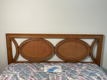 A Vintage Wood & Rattan Double Bed