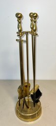 Vintage Brass Fireplace Tools And Stand