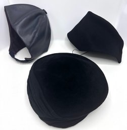 Bonwit Teller Leather Cap & 2 Vintage Felt Hats: Maricela Monique & Kokin