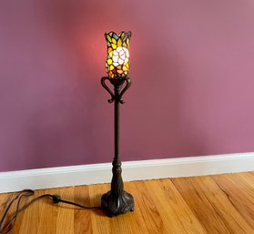 Quiozel Table Lamp With Metal Base & Tulip Shaped Stained Glass Shade