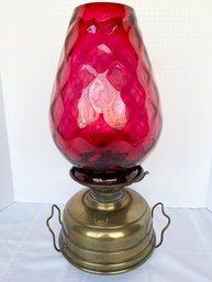 RARE  LARGE Antique Veritas Burner, A.L. Co. English Made Cranberry Shade Oil Lamp Church Pulpit Heater