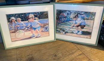 Vintage Pair Of Corrine Hartley Prints-children Playing