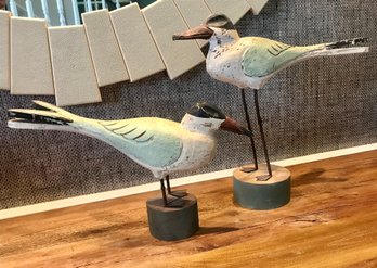 Pair Of Hand Carved Wooden  Coastal Birds