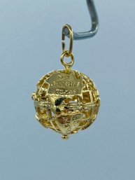 Amazing Intricate 14k Yellow Gold 3D Globe Charm - Spins On Axis!