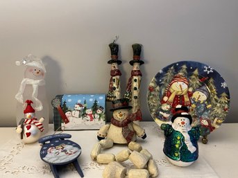 Winter Snowmen Collection - Tapers, Mailbox, Wooden Decor