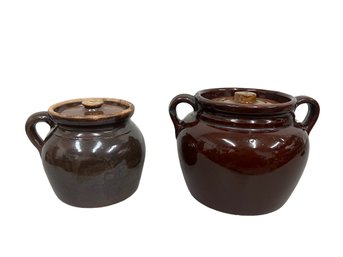 Pair Of Pottery Crocks With Lids