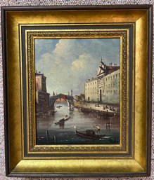 Gold Gilded Framed Painting Of A Scene In Italy